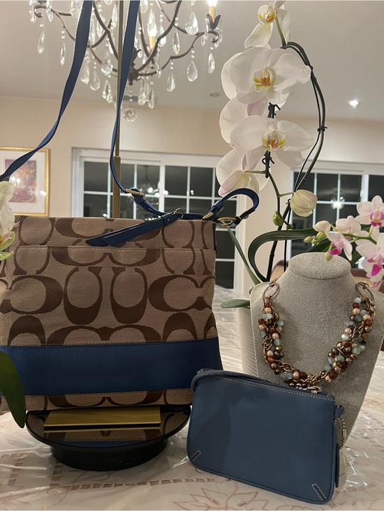 Coach Handbags - Coach Signature Jacquard Crossbody + Coach Leather Wristlet & Necklace Set